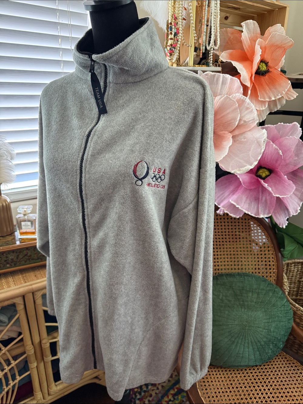 Team USA Beijing 2008 Olympics Gray Full Zip Fleece Funnel Neck Jacket